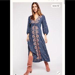 NWT Free People Embroidered Fable Midi Dress